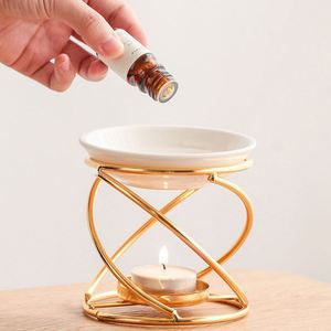 Lampe chauffante créative en métal pour huiles essentielles, brûleur d'huile en céramique doré, chauffe-cire, décoration d'intérieur - Product Image 5