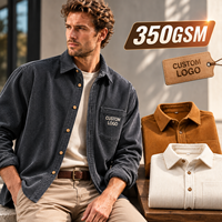 Kemeja Corduroy Klasik Preppy 320Gsm Pria Gaya Heritage Lengan Panjang Regular Fit Kancing Depan Pakaian Pria Premium