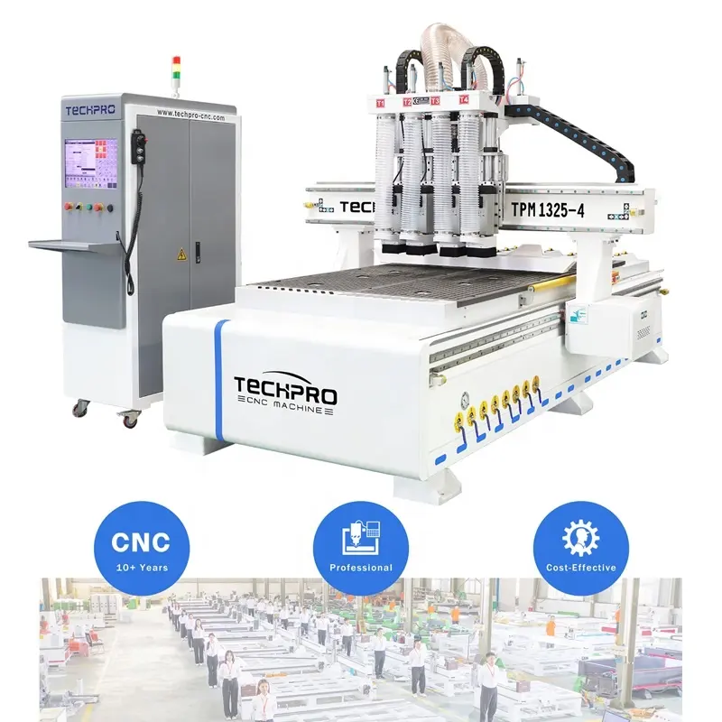 TECHPRO Four-head Multi Process CNC Router cnc engraving cutting Wooden Furniture cutting door cabinet woodworking