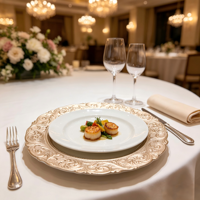 Assiette de Présentation PP Vintage à Bord Gaufré, Assiette Décorative pour Mariage, Banquet, Fête, Décoration de Table à Domicile