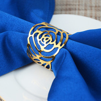 Anneau de serviette en métal classique écologique, couleur unie, forme de fleur dorée, pour la décoration de table de banquet d'hôtel, pour mariage ou fête