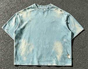 เสื้อยืดแขนสั้นทรงครอปสไตล์วินเทจอเมริกันคุณภาพสูงแบบใหม่ ล้างสีแบบแอซิดวอช ทำให้ดูเก่า น้ำหนัก 300 กรัม ผ้าฝ้าย 100% สำหรับผู้ชาย - Product Image 3