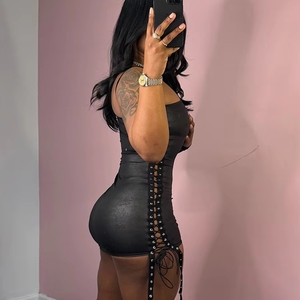 PEEQI 51597DHD Nuovo Arrivo Sexy Abito Mini <span class=keywords><strong>Nero</strong></span> Monospalla a Manica Lunga Aderente con Spalline Moda Donna - Product Image 4