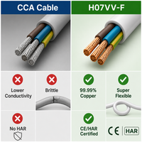 Kabel Daya Fleksibel Tembaga Berisolasi PVC H07VV-F 450/750V, Kawat Multi-Core untuk Konstruksi Industri Bersertifikasi CE
