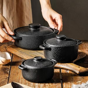 Mini casseroles en grès noir en <span class=keywords><strong>fonte</strong></span> pour ustensiles de cuisine Casserole ronde en céramique avec <span class=keywords><strong>couvercle</strong></span> - Product Image 2