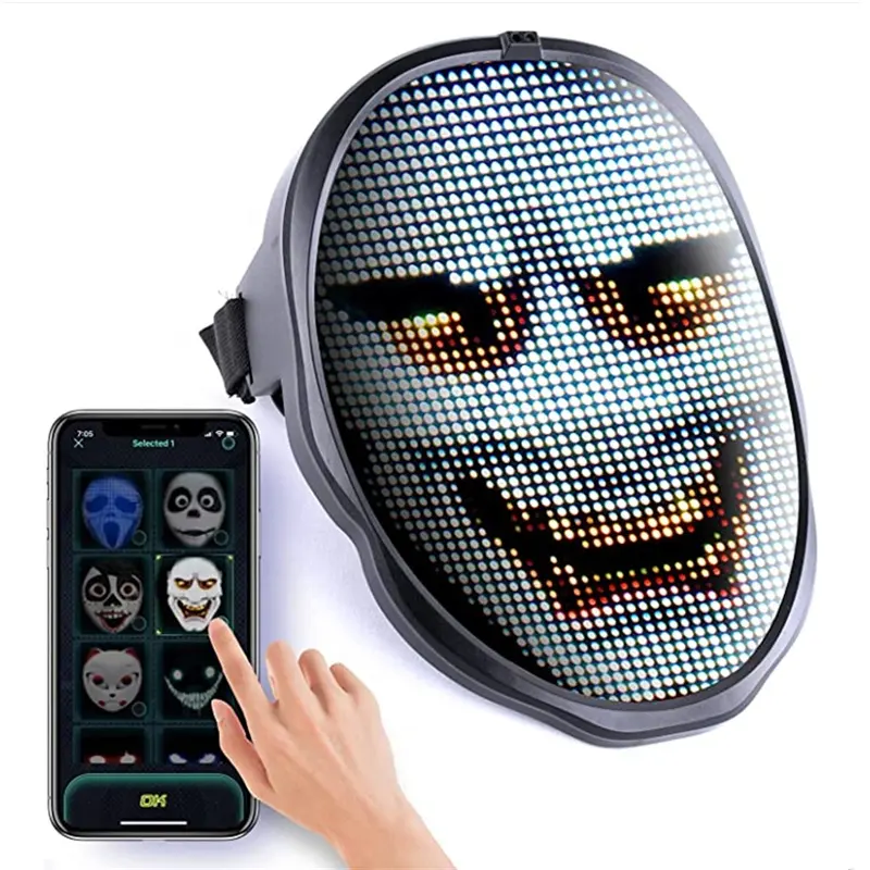 Пользовательская маска для Хэллоуина, забавная Индукционная маска для <span class=keywords><strong>лица</strong></span>, светодиодная маска для Хэллоуина, страшная маска с приложением, программируемая сделай сам
