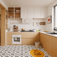 Meubles de cuisine modernes en chêne mélaminé sur mesure, style Japandi, qualité ENF, écologiques, faciles à nettoyer, système de rangement modulaire