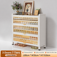 Meuble à chaussures en métal blanc et noir, 5/7 niveaux, avec portes battantes, banc de rangement d'entrée, panneaux épaissis, gain de place, design moderne pour la maison et le couloir
