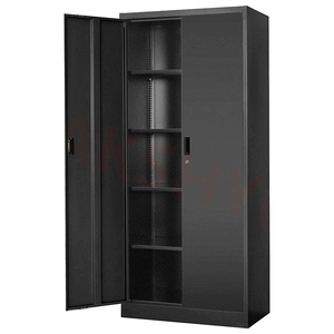 Armoire de rangement GDLT avec étagères et portes, armoire de rangement en métal noir haute et grande pour bureau, maison, cuisine, garage, entrepôt - Product Image 2