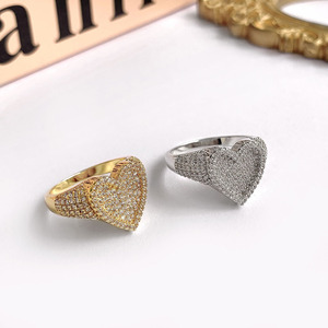 New Fashion 18K Gold Plated <b>Iced</b> Out Cubic Zircon Heart <b>Ring</b> for Women - Product Image 4