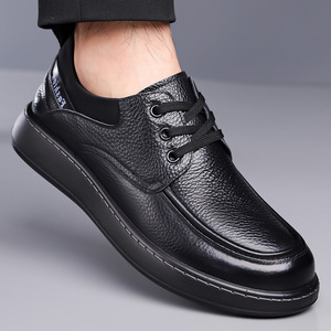 Chaussures en cuir pour hommes, noires, à bout rond, à lacets, plateforme, style décontracté, semelle épaisse, taille adulte 9950 - Product Image 3