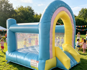 Château gonflable bleu clair personnalisé avec toboggan et piscine à balles, grande structure gonflable d'extérieur pour la <span class=keywords><strong>location</strong></span> événementielle - Product Image 3