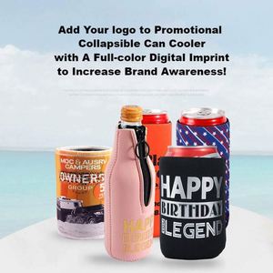 Refroidisseurs de canettes pliables en néoprène promotionnels, refroidisseurs de bouteilles en mousse avec fermeture éclair et logo personnalisé pour cadeaux de salon professionnel - Product Image 4