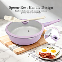 Poêle à frire antiadhésive en céramique OEM violette, poêle à sauter en aluminium moulé, résistante au four, avec poignée amovible, vente en gros