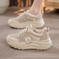 Chaussures de marche et baskets de sport coréennes pour femmes, légères, respirantes, antidérapantes, avec amorti, en maille ajourée et à lacets, pour l'été
