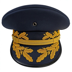 Custom Size Officer Wool <b>Hat</b> with Double Row Gold Embroidered Visor Printed Pattern and Embroidered Logo Adult Unif - Product Image 1