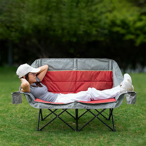 เก้าอี้สองที่นั่งพับได้แบบพกพาพร้อมที่วางแก้วโครงสแตนเลสเก้าอี้ทรงดวงจันทร์สำหรับการเดินป่ากลางแจ้ง - Product Image 4