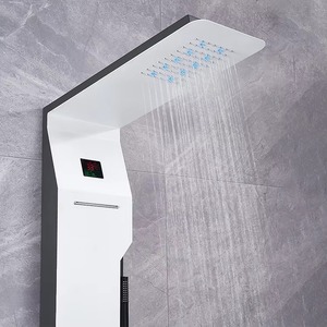 Panneau de douche brossé argent noir tours de colonne en acier inoxydable 304 jets de cascade Spa panneau de douche intelligent - Product Image 5