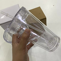 12oz/16oz/24oz Gelas Akrilik Dinding Ganda Model Bola Salju dengan Lubang dan Sumbat yang Sudah Dilubangi serta Sedotan