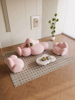 Canapé mobile une place style crème avec revêtement en laine d'agneau et éponge pour magasin de vêtements, chambre, espace de repos, salon de beauté, réception, petit format