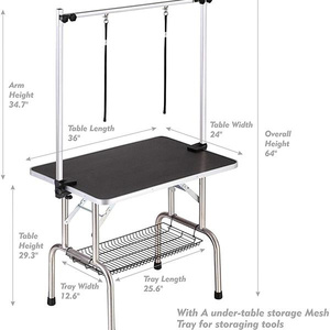 Mesa de peluquería canina de 36 pulgadas, de acero inoxidable, ajustable, resistente, portátil, con brazo, lazo, bandeja de malla para perros - Product Image 3