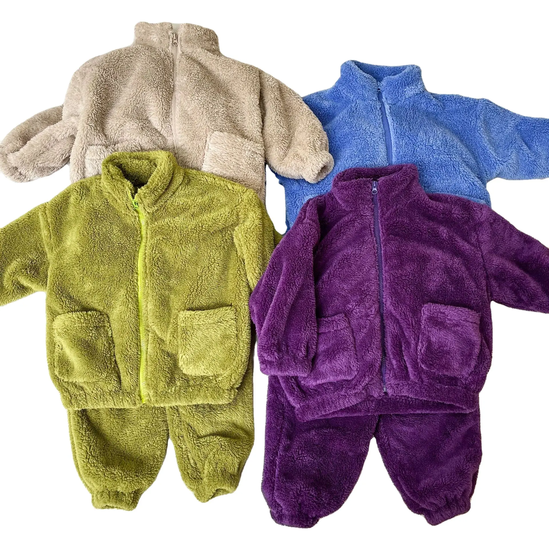 Pakaian sweter anak laki-laki perempuan, dua potong pakaian kasual bulu domba 2023 musim gugur dan musim dingin