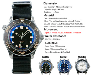 <span class=keywords><strong>Montre</strong></span>-bracelet en <span class=keywords><strong>titane</strong></span> pour homme, personnalisée, mouvement automatique japonais NH35, plongeur, marque, avec verre <span class=keywords><strong>saphir</strong></span>, montres mécaniques 007 - Product Image 6