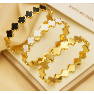 Bracelets perlés en acier inoxydable plaqué or 18K avec trèfle à quatre feuilles Bracelets de bijouterie tendance - Product Image 1