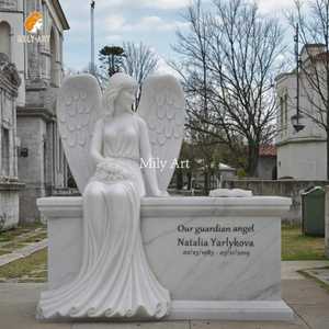Statues d'anges de cimetière en pierre naturelle sculptées à la main grandeur nature en <span class=keywords><strong>granit</strong></span> et marbre pour les jardins - Product Image 6