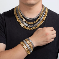 Collier en or en gros, bijoux en acier inoxydable, fermoir diamant, chaîne cubaine plaquée or pour hommes