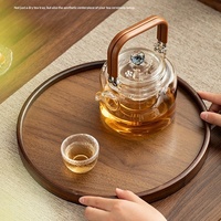 Nouveau 2026 Tapis de table rond en bambou couleur noyer, Plateau de service à thé, Support pour pot, Ensemble de thé Kung Fu, Design moderne et minimaliste