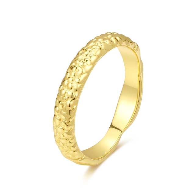 Wholesale 18K Gold Plated Women's 925 Sterling Silver City Ring Handmade Jewellery Hammer Texture Bezel Setting Certified
