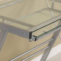 Bureau debout en verre trempé transparent moderne avec cadre en métal Table d'ordinateur de levage populaire et fonction modulaire de salle de jeu