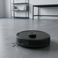 Robot Vacuum Cleaner Pintar Hitam Tahan Lama, Dikendalikan Aplikasi, Filter HEPA, Motor Tanpa Sikat, Pembuangan Kotoran Otomatis, Pengepelan Sonik