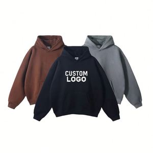 Sweat-shirts à capuche 100% coton, épais, en molleton lourd, surdimensionnés, personnalisables avec logo, pour hommes - Product Image 1