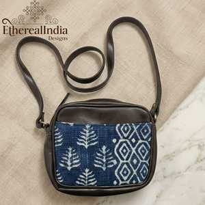 Ikat Indigo Sling <b>Bag</b> Block Print Crossbody Handmade Cotton Small <b>Boho</b> Ethnic <b>Bag</b> - Product Image 5