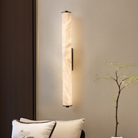 Lampu Dinding Kamar Mandi LED 6W Modern Alabaster - Lampu Vanity Logam Emas Hitam Batu Alam untuk Proyek Dalam Ruangan