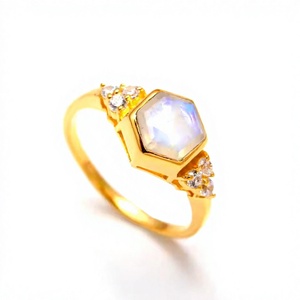 925 Sterling Silver Rainbow <b>Moonstone</b> <b>Ring</b> Hexagonal Bezel Set Women -Jewelry for Wedding Party - Product Image 4