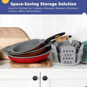 3 protections de casseroles en silicone avec 6 séparateurs de casseroles en feutre pour empiler les casseroles, protections de casseroles en silicone - Product Image 3