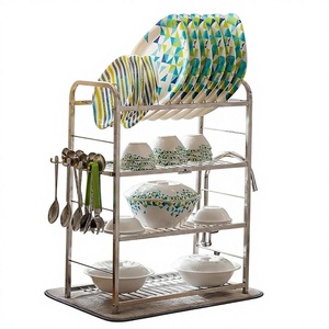 Étagère à vaisselle en métal à 4 niveaux, support de rangement de cuisine sur pied avec crochets, porte-bol multifonctionnel - Product Image 2