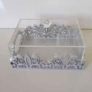 LS cristallo perspex cupola <span class=keywords><strong>in</strong></span> acrilico con base <span class=keywords><strong>in</strong></span> metallo modello di intaglio coperchio rettangolare con manico <span class=keywords><strong>in</strong></span> <span class=keywords><strong>plexiglass</strong></span> diamante - Product Image 2