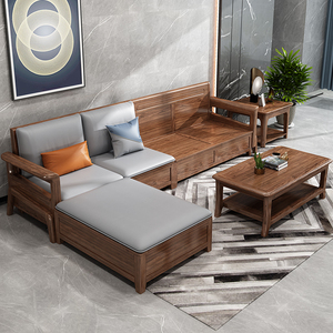 Set di Divani <span class=keywords><strong>in</strong></span> Pelle con Struttura <span class=keywords><strong>in</strong></span> <span class=keywords><strong>Legno</strong></span> di Teak Massiccio Intagliato, 7 Posti, Fatto a Mano, Design per Arredamento Soggiorno - Product Image 3
