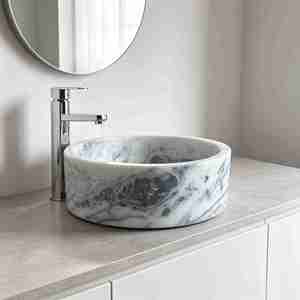 Lavabo Ovalado de Mármol Viola de Lujo con Vetas Únicas para Mueble de Baño Moderno - Product Image 1
