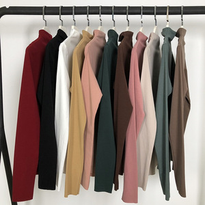 Women High Neck Long Sleeve Solid Color T-Shirt Slim Fit Autumn Winter <b>Top</b> Polyester Fiber Base <b>Layer</b> Shirt - Product Image 1