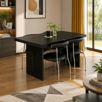 Table à manger en quartzite noir crémeux de style français, luxe léger, moderne et minimaliste, rectangulaire flottante en acrylique, résistante aux hautes températures