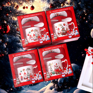 Tasses à café de Noël en céramique à prix réduit avec couvercle et cuillère – Offre promotionnelle de Noël en gros, très demandées - Product Image 1