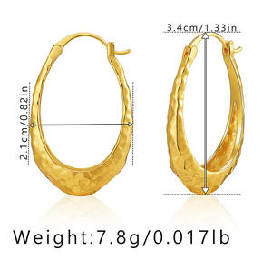 <b>Fashion</b> Jewelry Wholesale Trendy 18K Gold Plated Irregular Teardrop Hammered <b>Hoop</b> <b>Earrings</b> Chunky Metal <b>Earring</b> for Women - Product Image 6