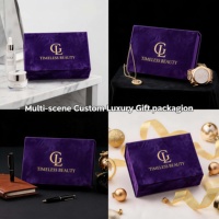 Boîte à livre magnétique en velours violet sur mesure de luxe avec logo en feuille d'or pour bijouterie, coffret cadeau, marché américain, nouveau design