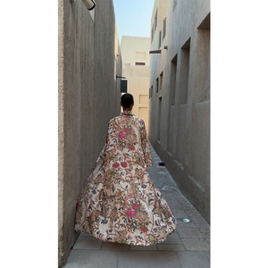 Elegant Open Kimono Cardigan Dubai <b>Kaftan</b> for Eid & Spring Vacation bloom Print Abaya - Product Image 1
