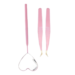 Stainless Steel Eyelash Tweezers Gold Plasma Tip And <b>pink</b> <b>Powder</b> coated Color Eyelash Tweezer 45 Degree And Eyelash mirror - Product Image 5